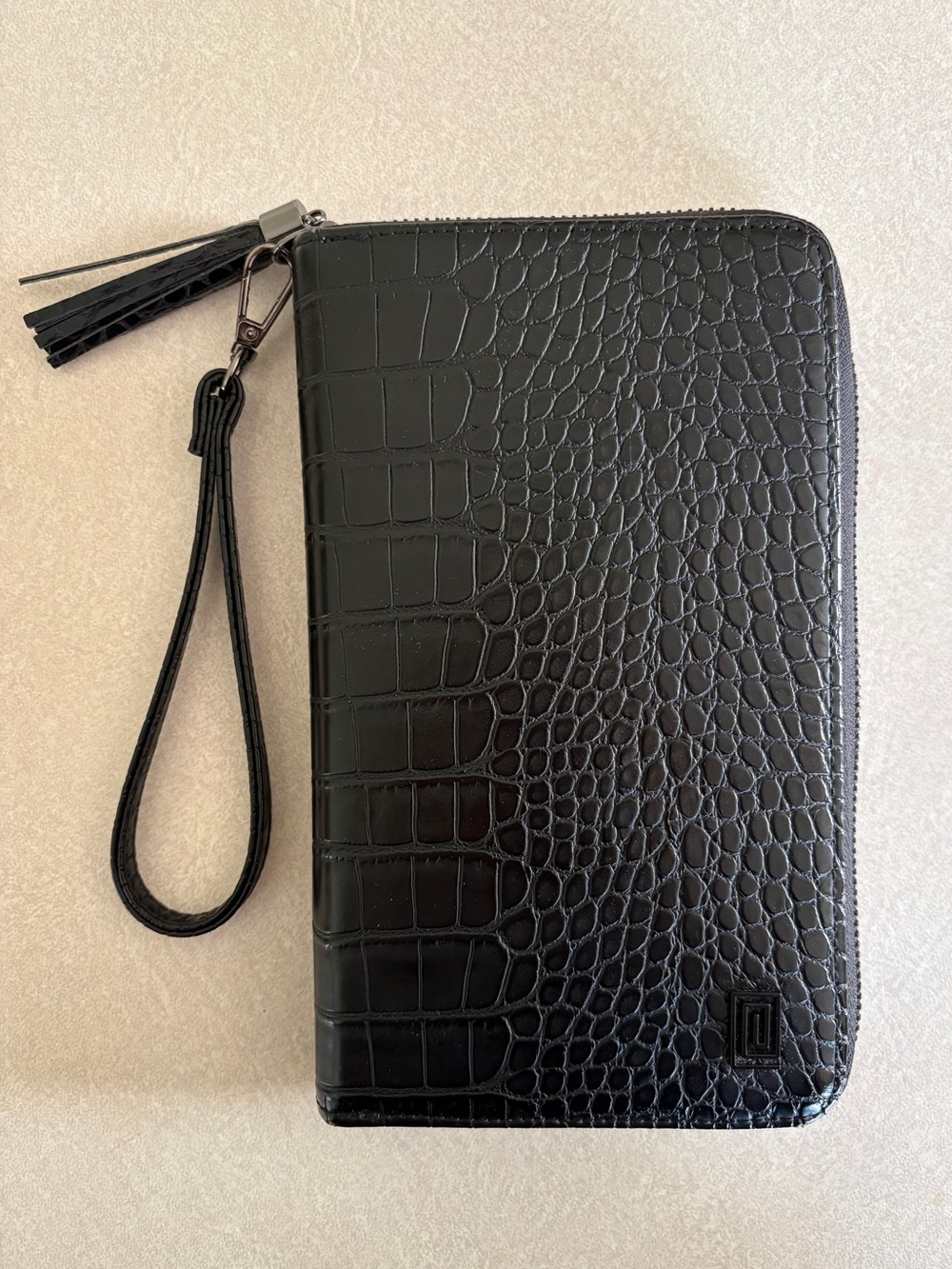 NOTIQ Compact Zip Wallet-Black Croco